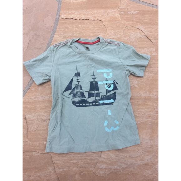 Tea Collection Green Boat Short Sleeve Shirt 100% Cotton Boy Size 8 - Picture 1 of 2